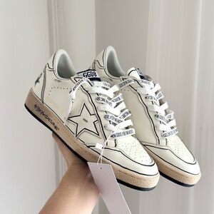 Golden Goose Off-White Leather Superstar Sneakers with Black Trim